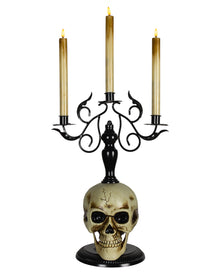 3-armiger Totenschädel Kerzenleuchter mit LED-Kerzen 66cm
