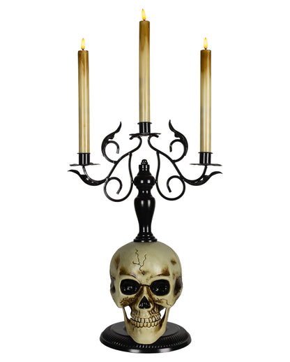 3-armiger Totenschädel Kerzenleuchter mit LED-Kerzen 66cm