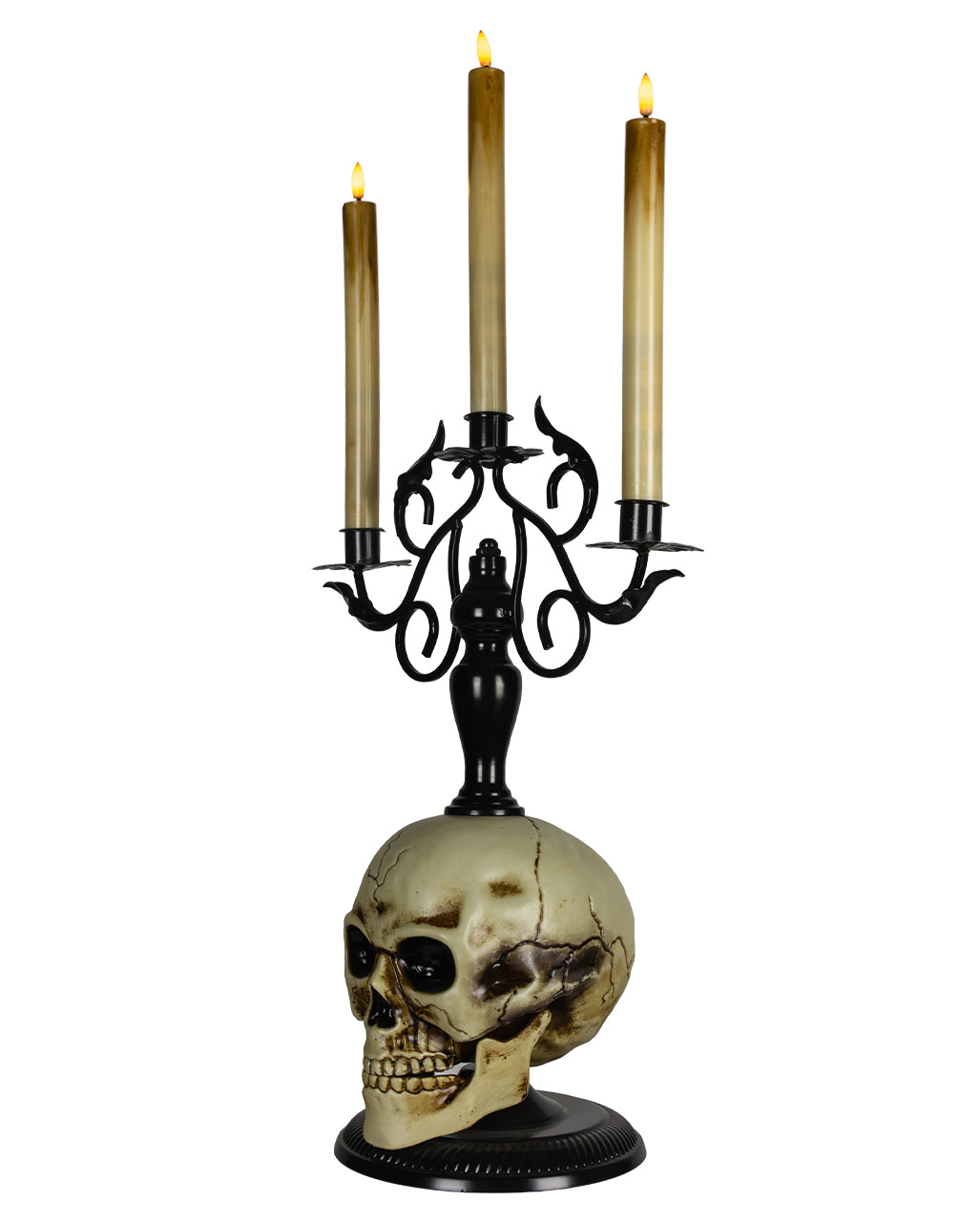 3-armiger Totenschädel Kerzenleuchter mit LED-Kerzen 66cm