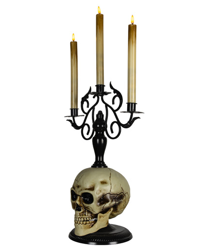 3-armiger Totenschädel Kerzenleuchter mit LED-Kerzen 66cm