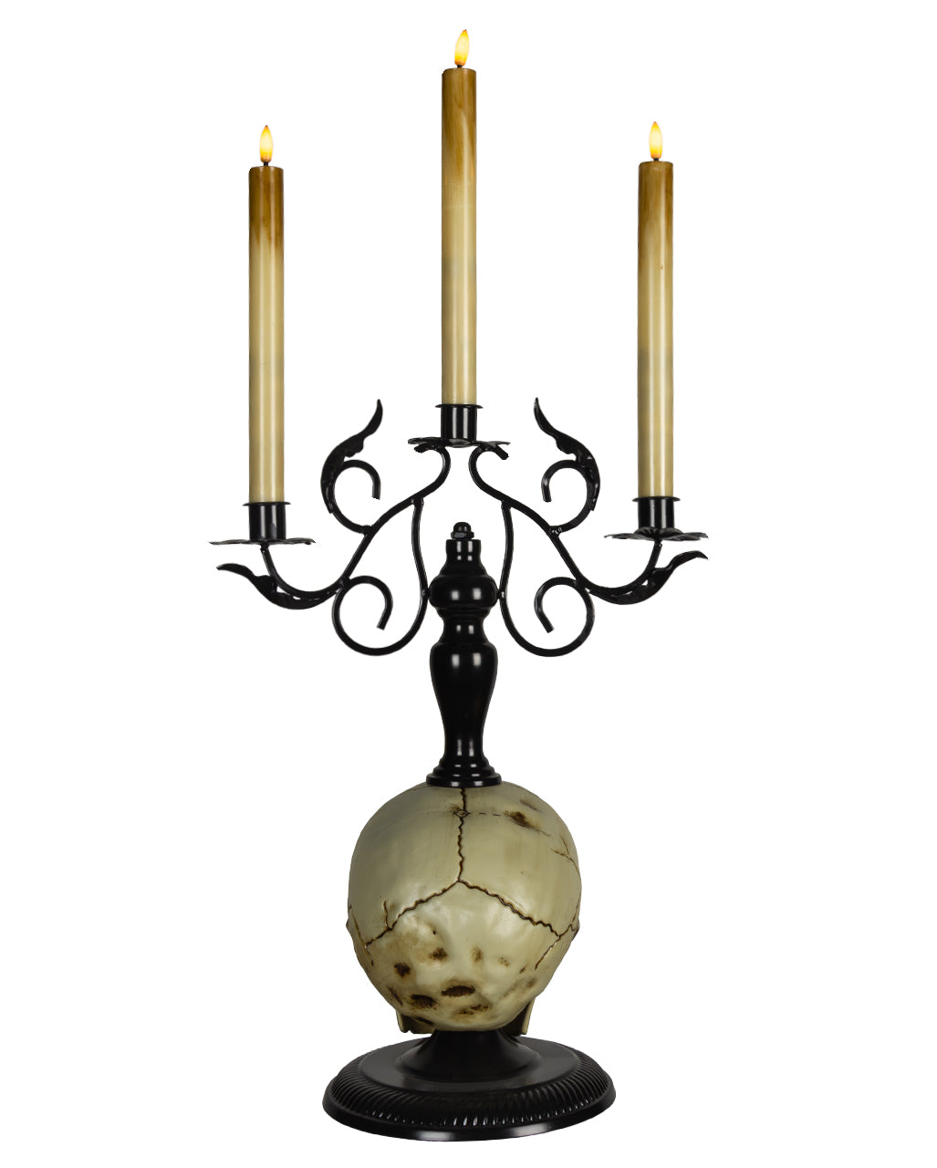3-armiger Totenschädel Kerzenleuchter mit LED-Kerzen 66cm