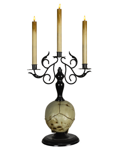 3-armiger Totenschädel Kerzenleuchter mit LED-Kerzen 66cm