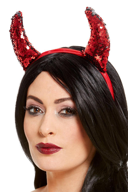 Teufelchen Hörner mit Wende Pailletten Silber-Rot