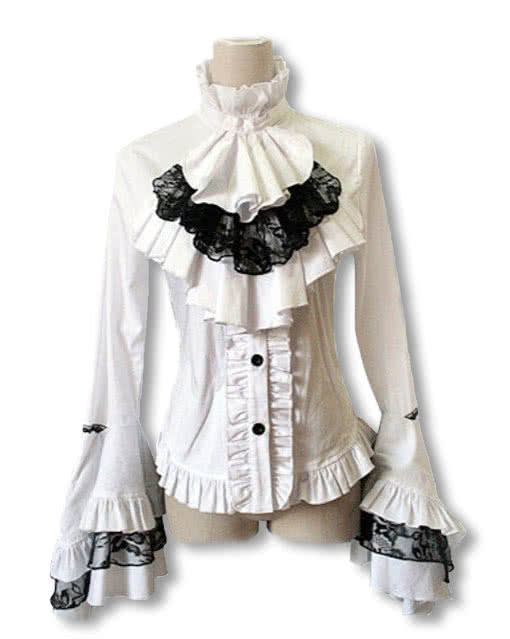 Weiße Rüschenbluse mit Jabot