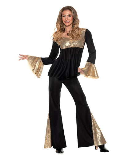 70s Disco Womens Costume Black-Gold