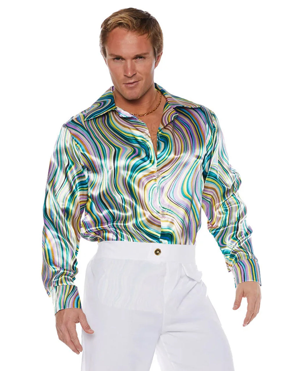 Glänzendes 70er Jahre Swirl Disco Hemd