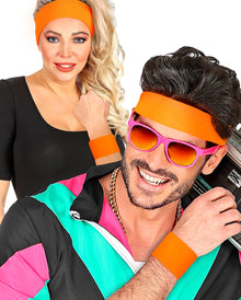 Neonoranges 80er Jahre Schweißarmband 2 Stück