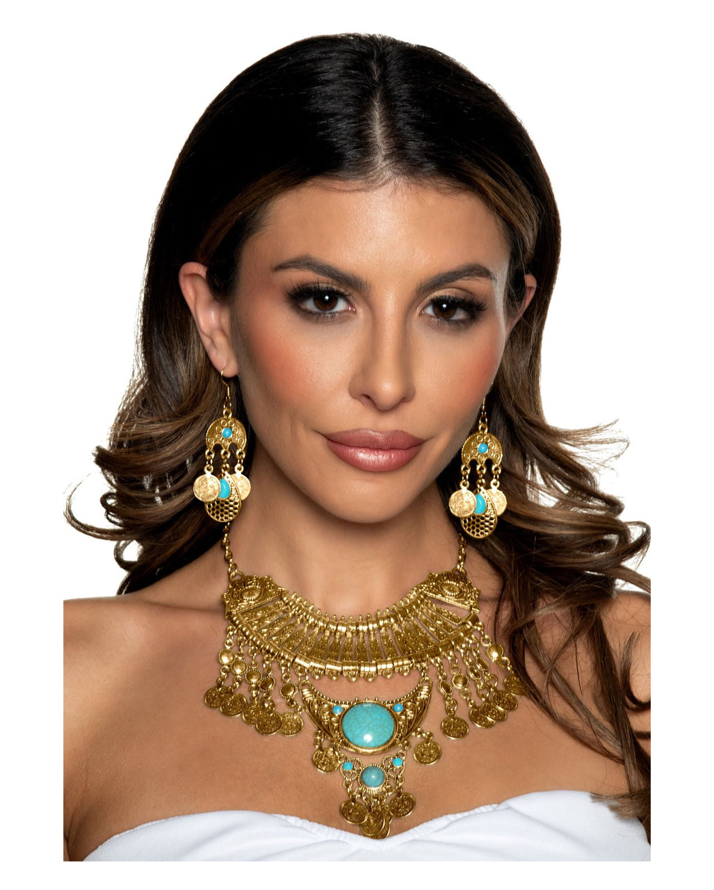 Orientalisches Schmuckset Kette & Ohrringe Gold-Türkis