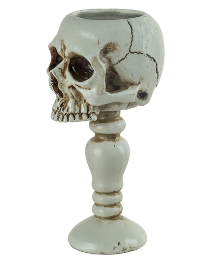 Antique White Skull Tealight Holder On Base 14.5cm