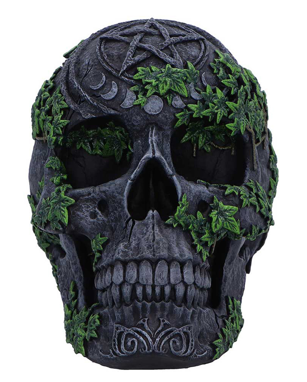 Antiker Pentagramm Totenkopf mit Efeu 19cm