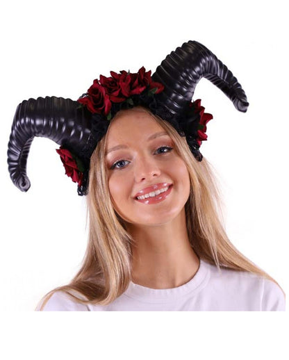 Widder Cosplay Hörner mit Roten Rosen