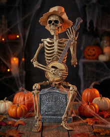 Banjo Playing Skeleton Table Decoration With Sound 31cm