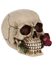 Beiger Totenschädel mit roter Rose 15cm