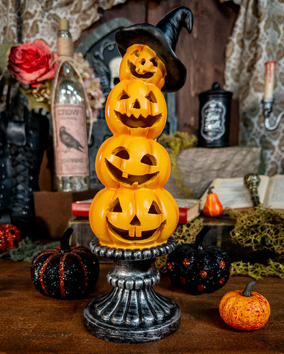 Illuminated Pumpkin Tower With Column & Witch's Hat 28.5cm