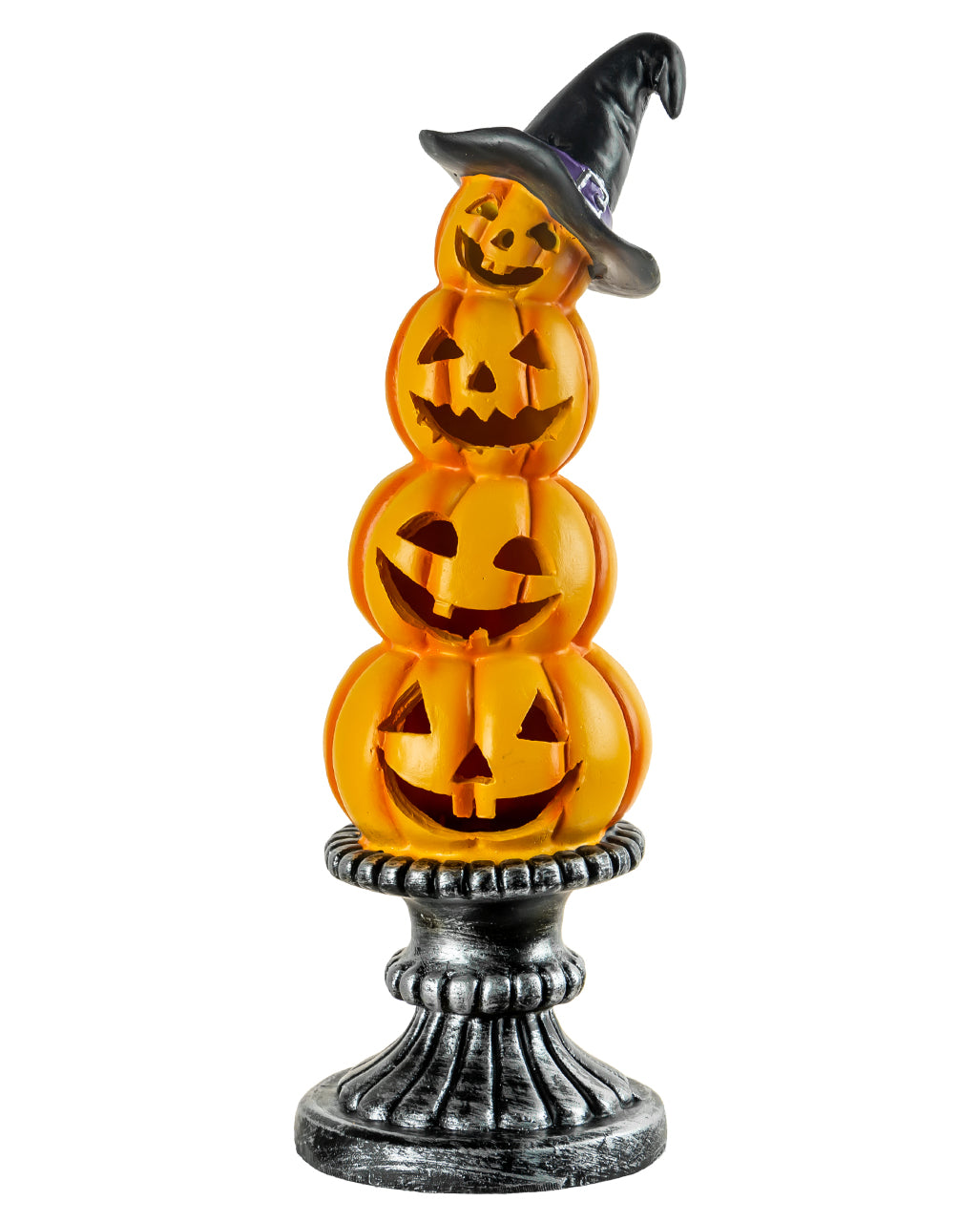 Illuminated Pumpkin Tower With Column & Witch's Hat 28.5cm