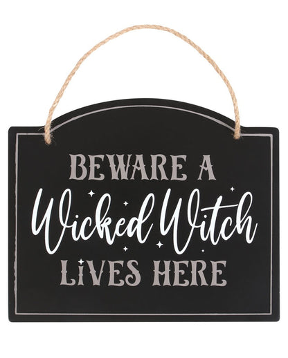 "Beware a Wicked Witch Lives Here" Dekoschild 20cm