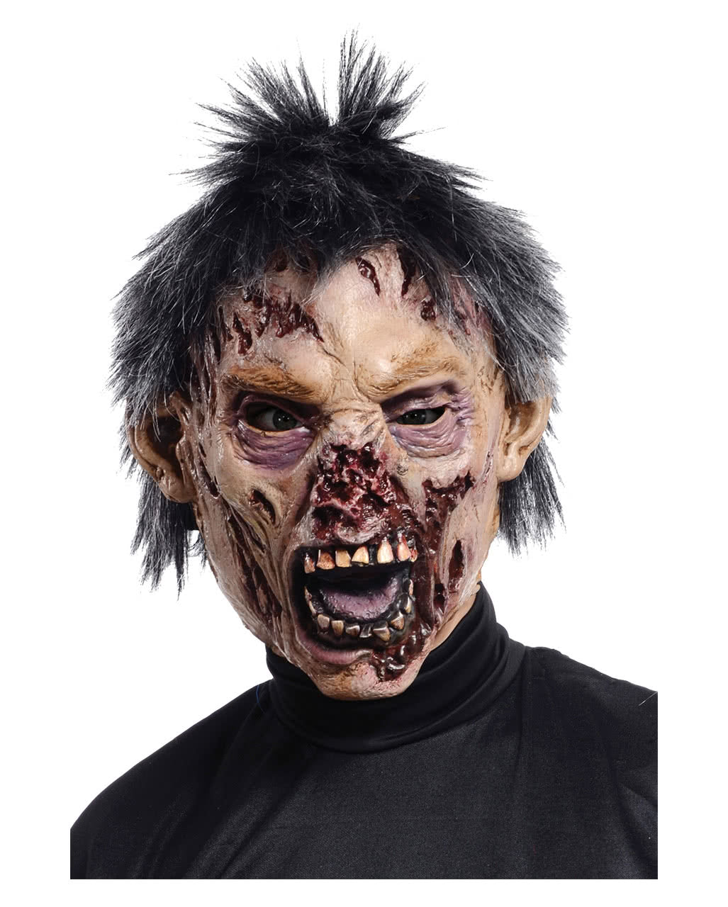 Beißer Zombie Maske mit Haaren