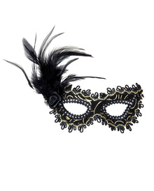 Schwarze Mystic Augenmaske mit Rose & Federn