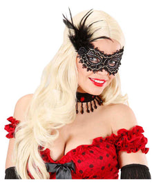Schwarze Mystic Augenmaske mit Rose & Federn