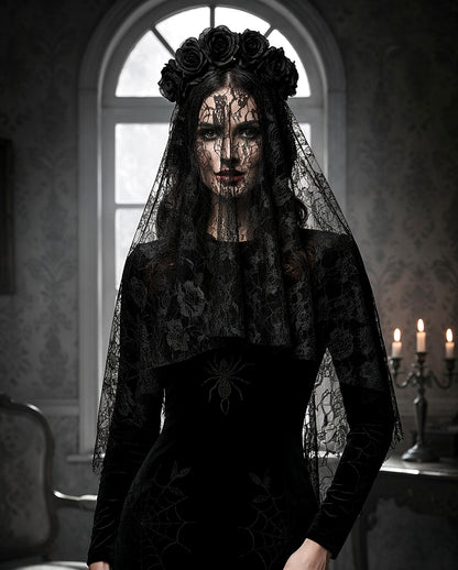 Black Widow Veil With Roses