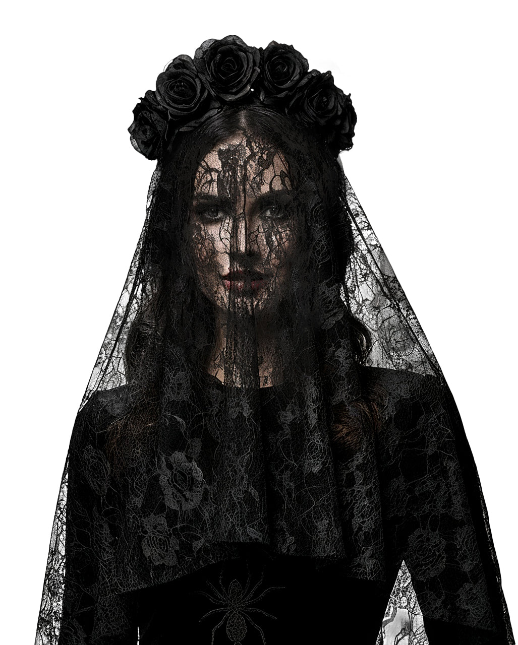 Black Widow Veil With Roses
