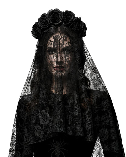 Black Widow Veil With Roses