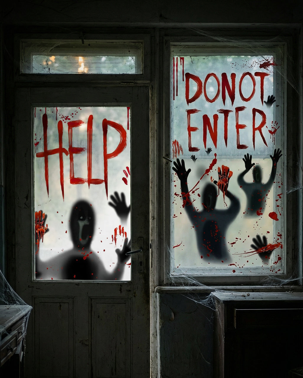 Blutige Halloween Tür & Fensterdeko 77x155cm - 2er Set