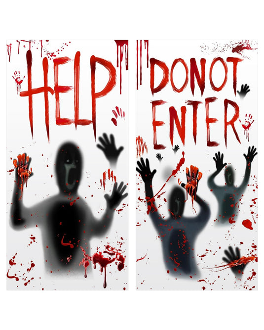 Blutige Halloween Tür & Fensterdeko 77x155cm - 2er Set