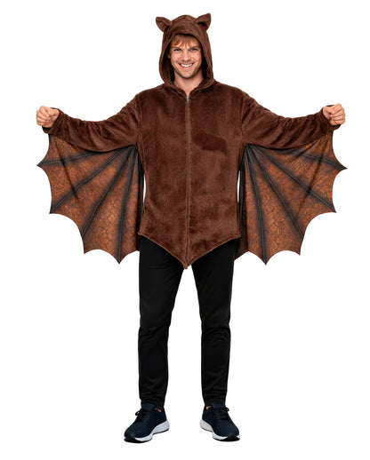 Braune Fledermaus Plüschjacke mit Flügeln & Kapuze