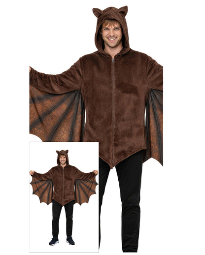 Braune Fledermaus Plüschjacke mit Flügeln & Kapuze