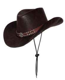 Brauner Cowboyhut mit Nieten-Hutband & Kordel
