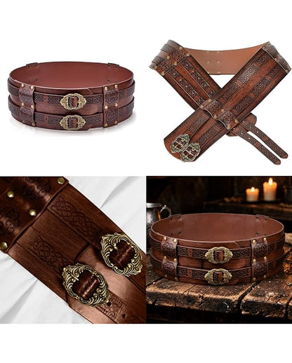 Brauner Mittelalter Gürtel mit Zierschnallen