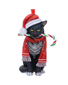Katze mit Zuckerstange Weihnachtskugel 9cm