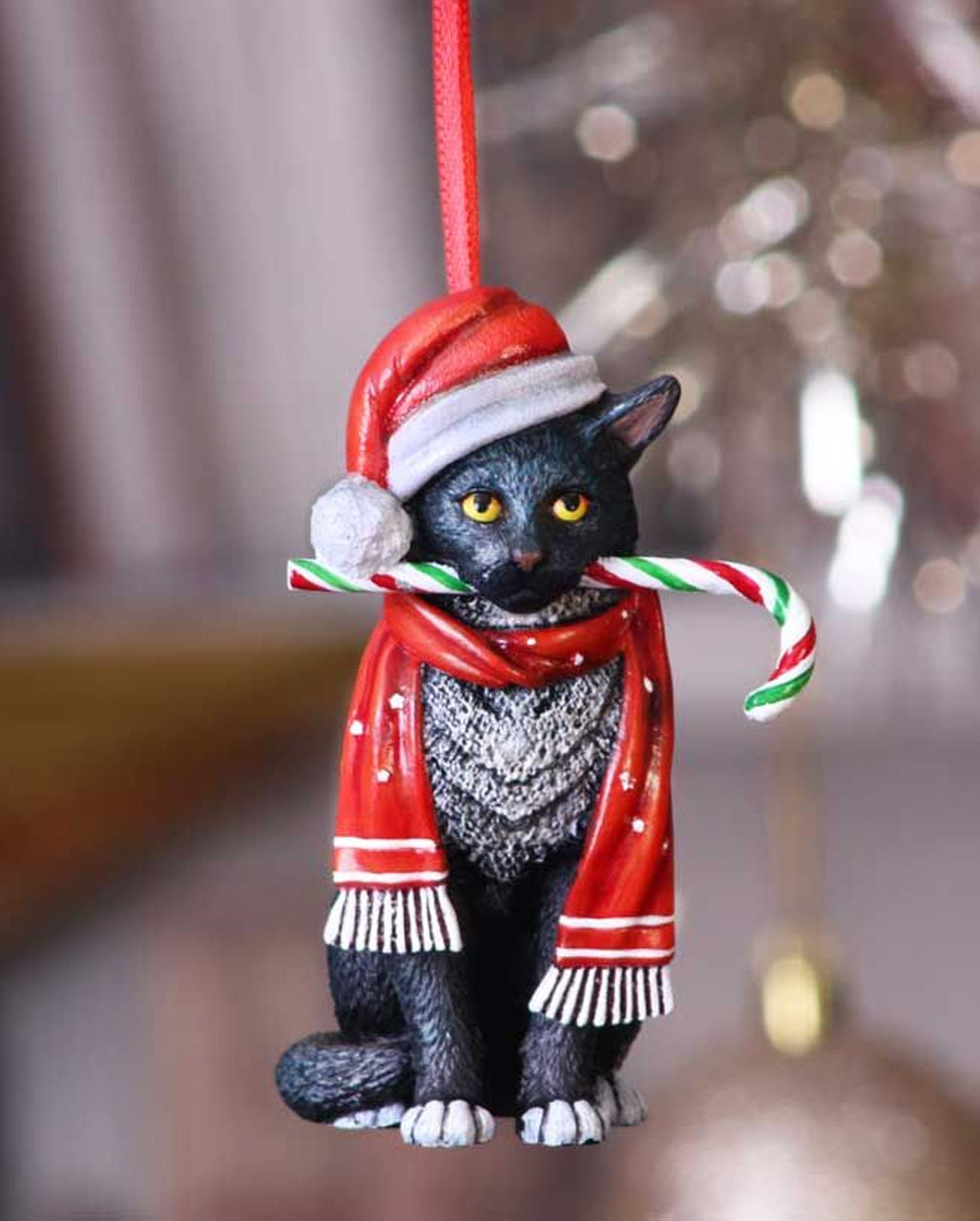 Katze mit Zuckerstange Weihnachtskugel 9cm
