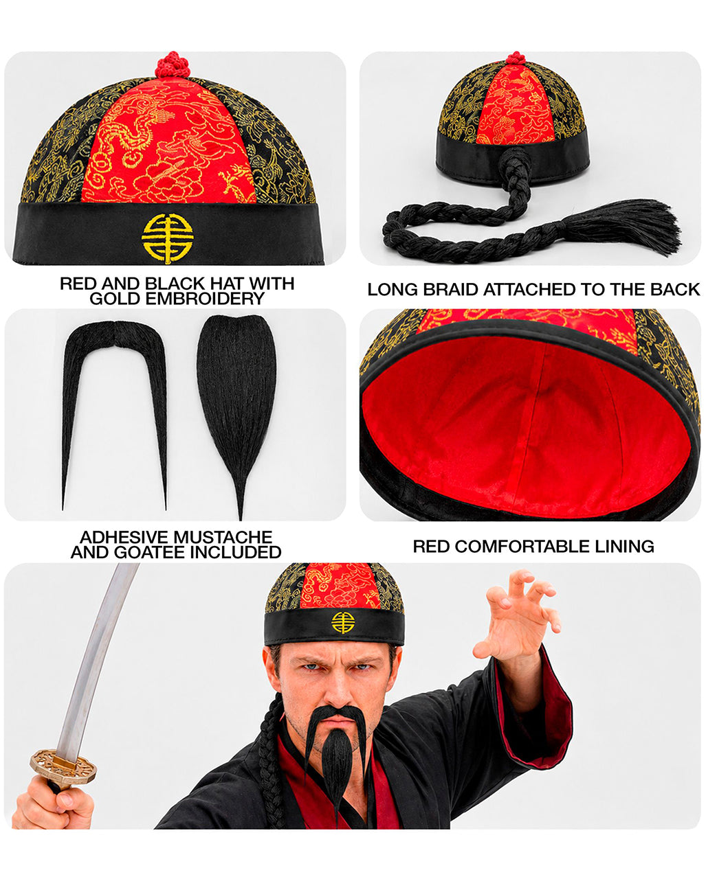 China Hut mit Kinn- & Schnurrbart