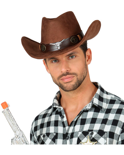 Dallas Cowboyhut Braun in Wildlederoptik