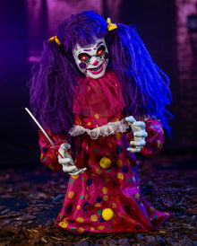 Crazy Horror Clown Girl mit Licht, Sound & Bewegung 80cm