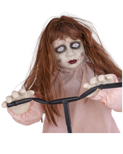 Creepy Cycling Cindy Halloween Animatronic | Sound & Motion 94x72cm