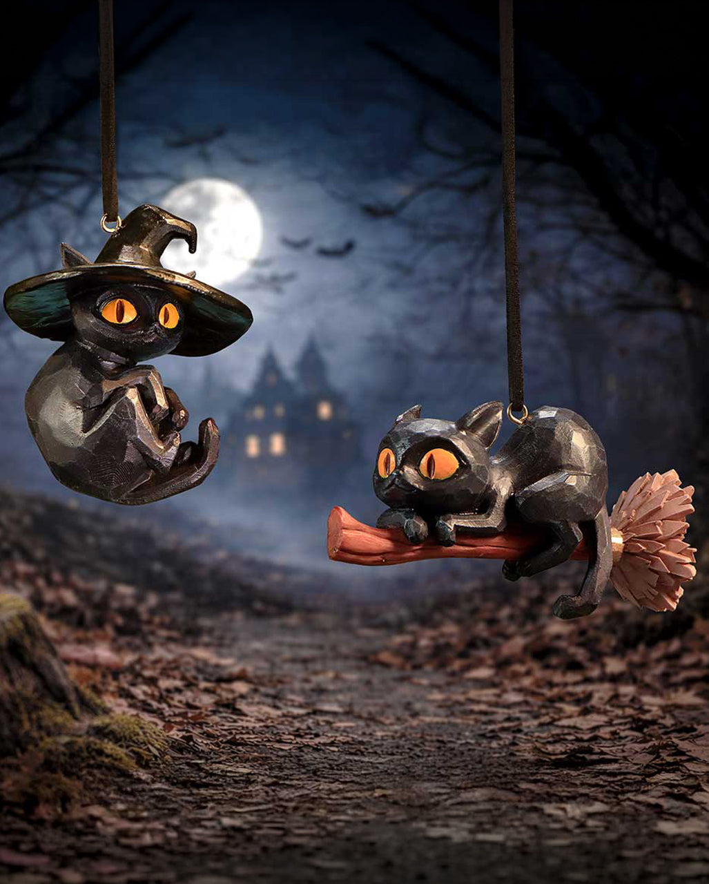 Curse & Claw Schwarze Katzen Halloween-Anhänger 2er-Set 7 cm