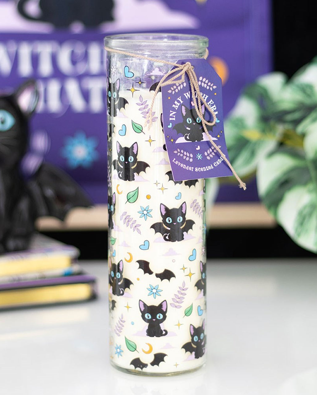 Lavenderkerze Cute & Creepy mit Katzenmotiv 20cm