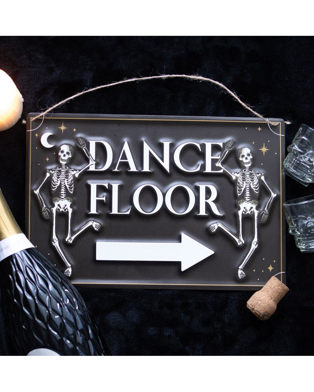 "Dance Floor" Metallschild mit tanzenden Skeletten 30x20cm