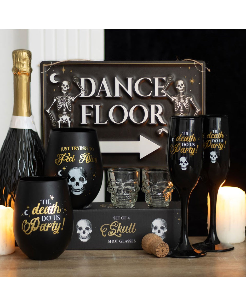 "Dance Floor" Metallschild mit tanzenden Skeletten 30x20cm