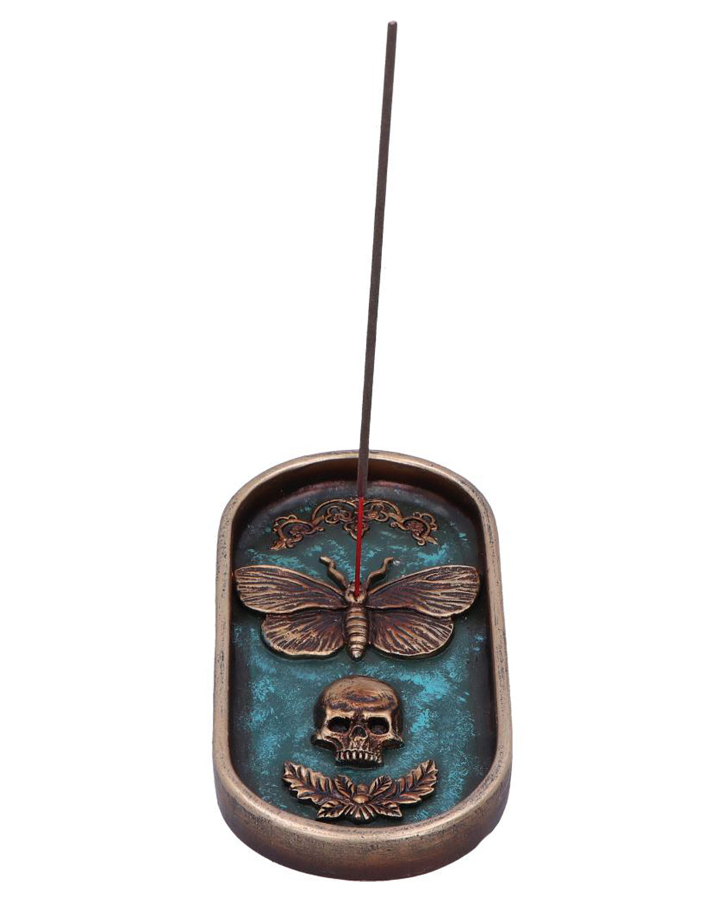 Totenkopf mit Mottenflügel Räucherstäbchen Halter 17cm