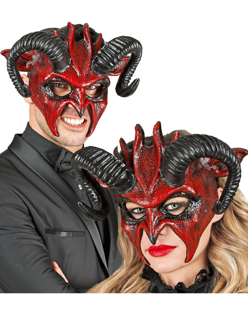 Teuflische Dämonen Maske mit Hörner