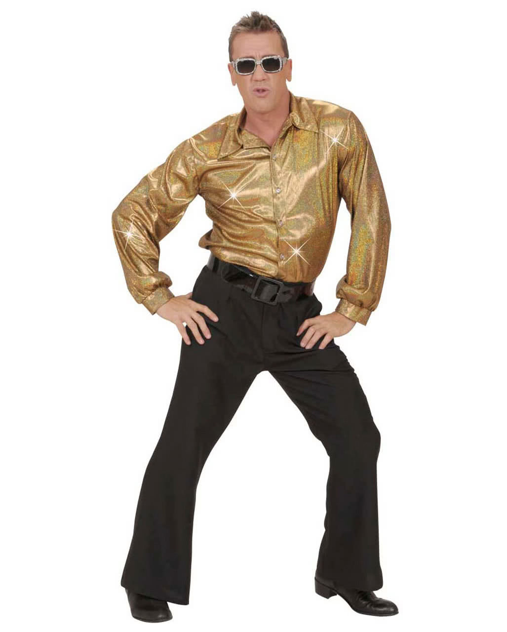 80s Glitzer Discohemd Gold