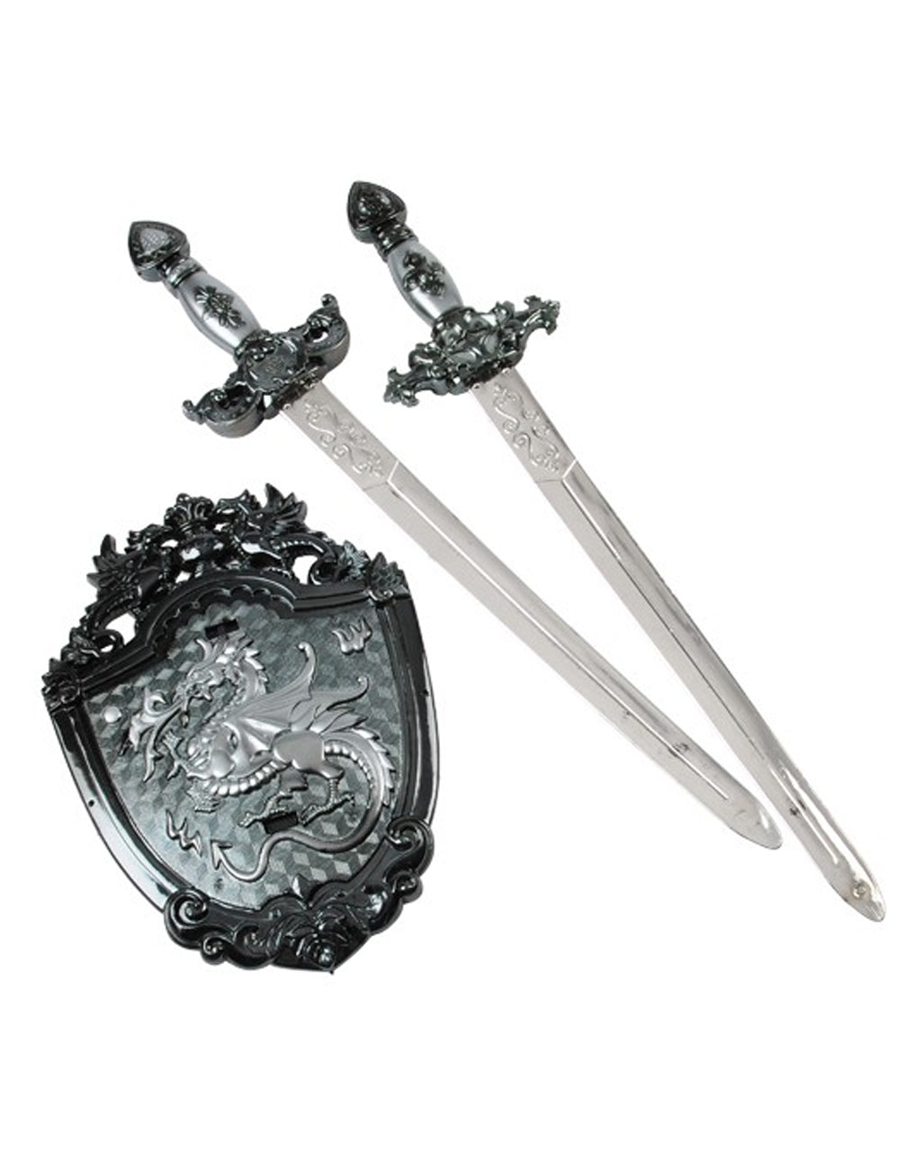 2 Schwerter mit Drachen Schild