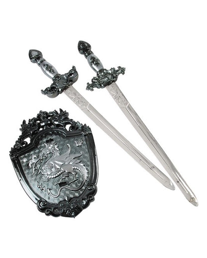 2 Schwerter mit Drachen Schild