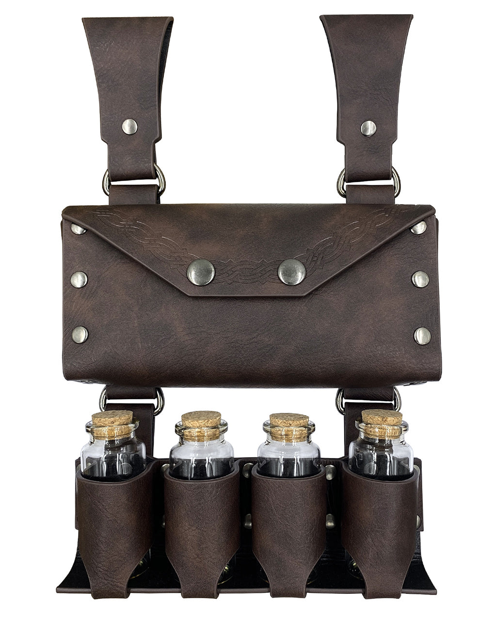Braune Mittelalter Gürteltasche mit 4 Trankflaschen