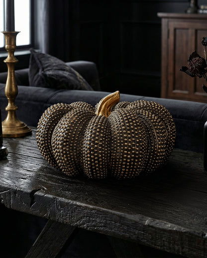 Eleganter Goldglänzender Kürbis als Tischdeko 20cm