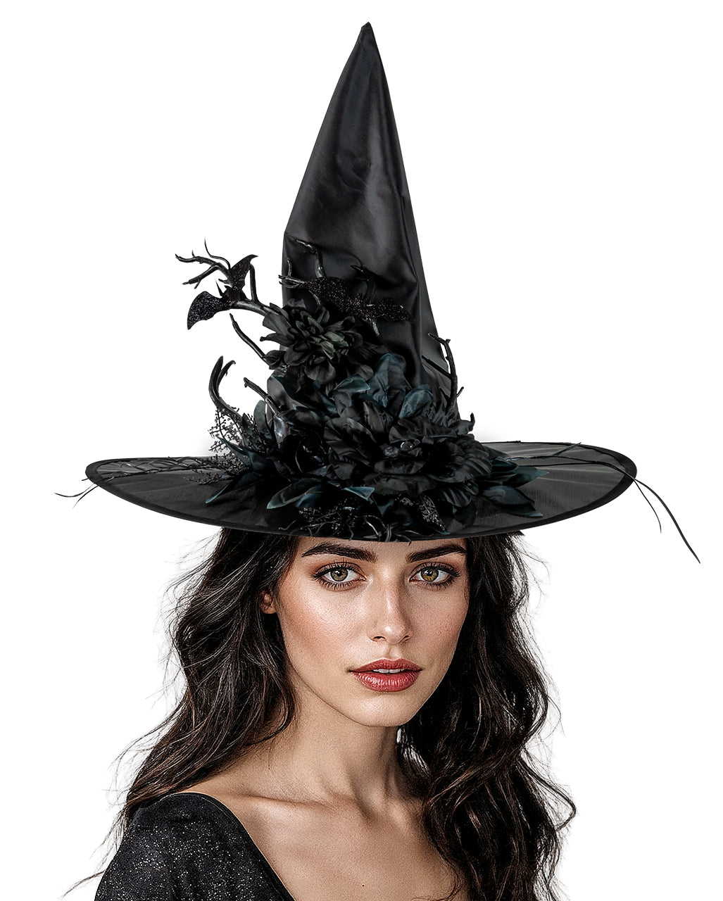 Elegant Gothic Witch Hat With Roses & Bats